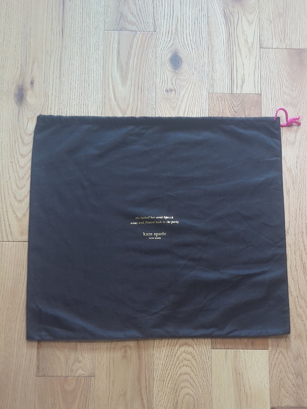 Kate Spade. Brown Dust Bag with Pink Drawstring and Gold Logo.